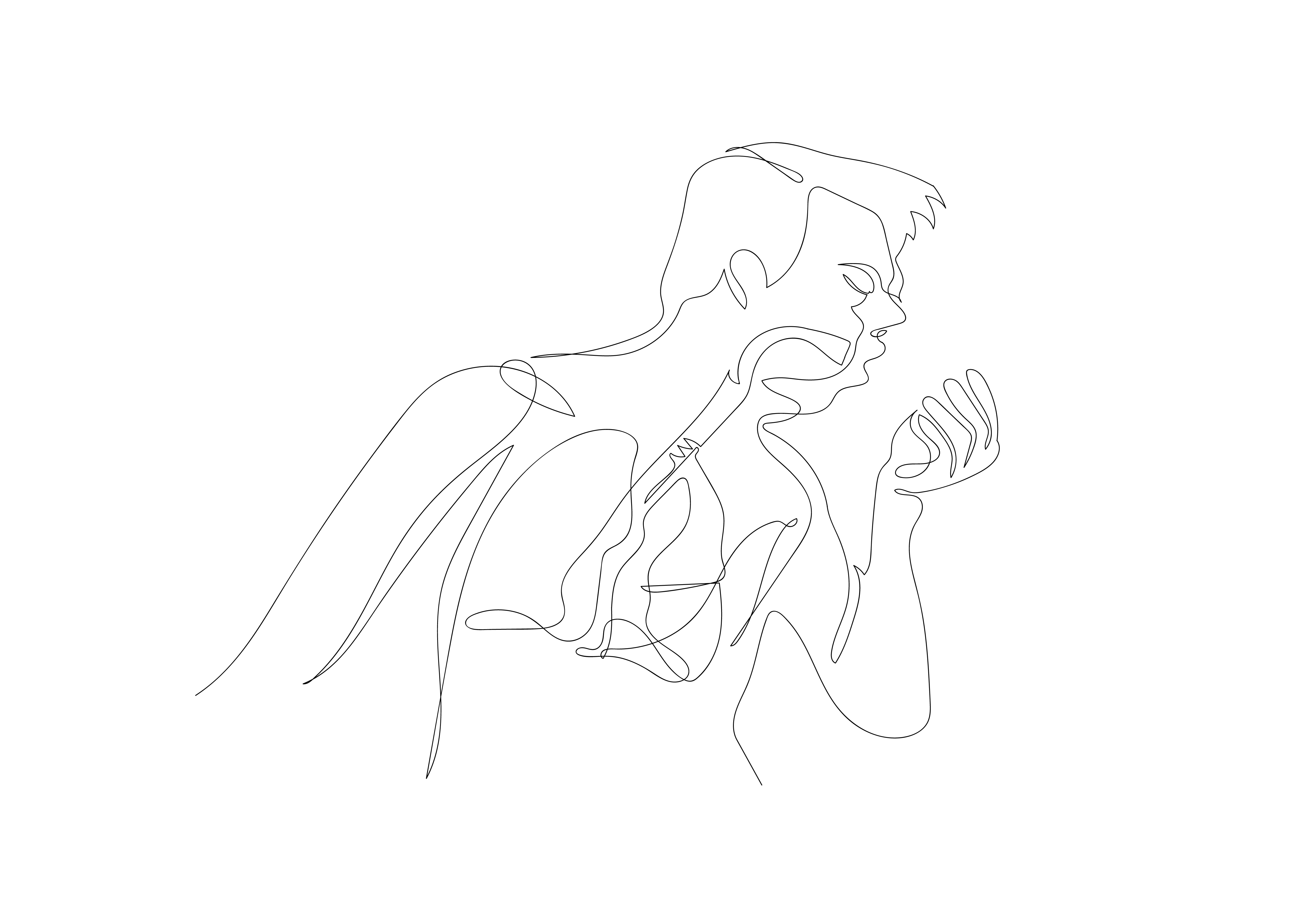Continuous line drawing  of a coughing man showing  his lungs
